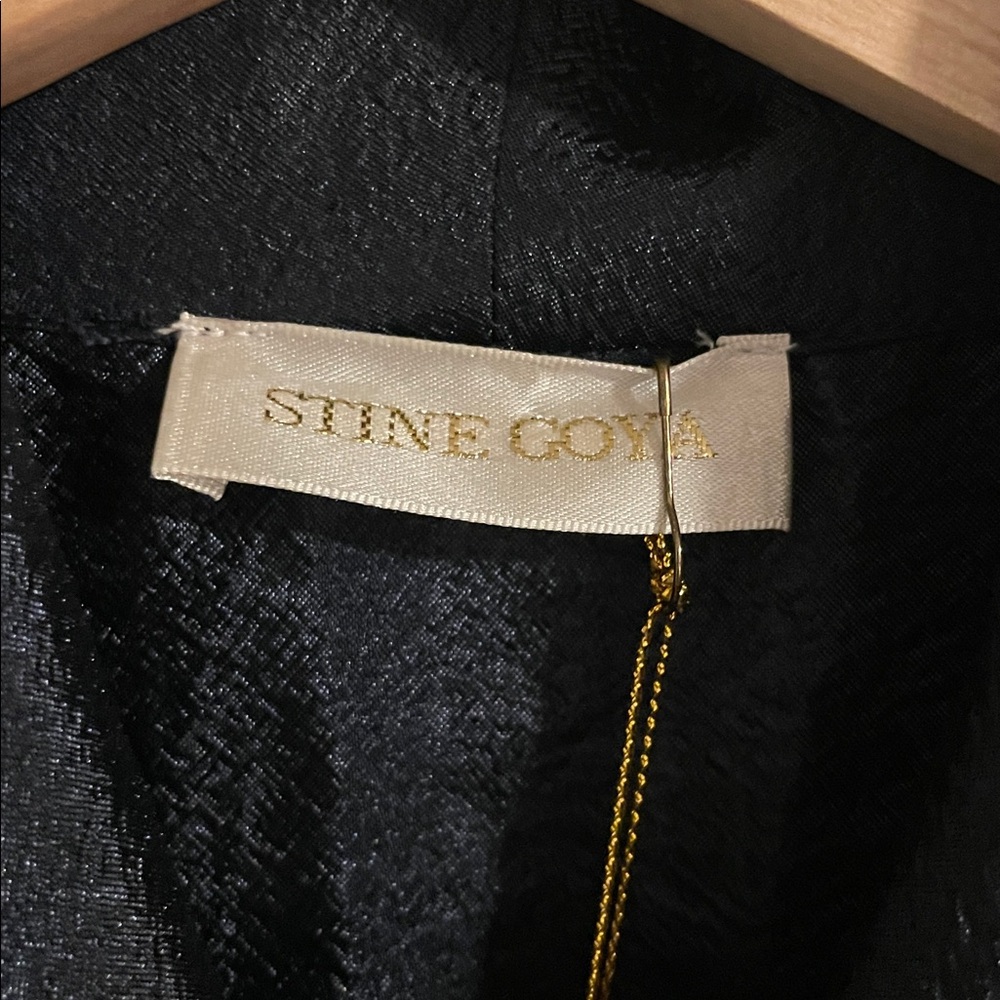 Stine Goya Niki Wrap Midi Dress Size Medium Shiny Midnight Blue Puff Sleeve NWT - Picture 10 of 14
